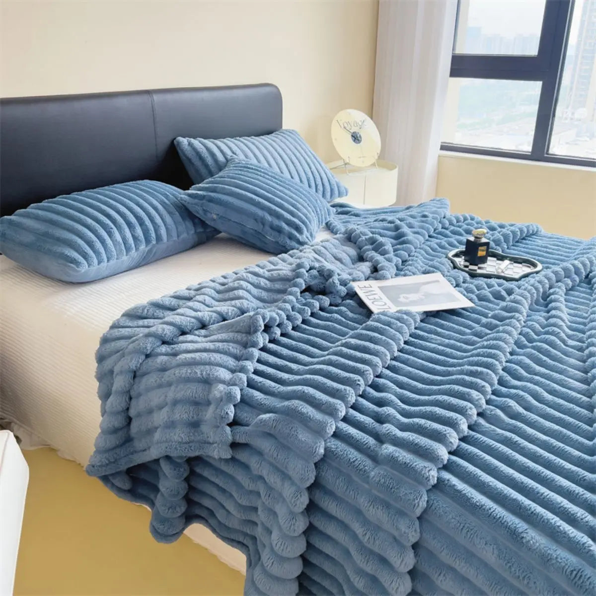 Wide Stripe Coral Fleece Multifunctional Blanket – Bed Sheet, Nap & Pet Blanket, 9 Colors & 5 Sizes