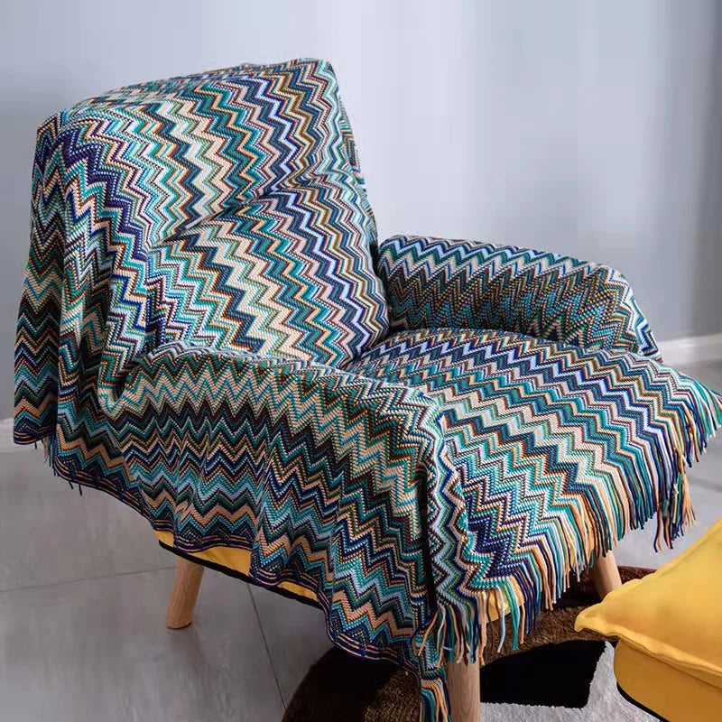 Boho Aztec Throw Blanket – Woven Plaid Sofa Cover, Wall Tapestry & Bed Blanket