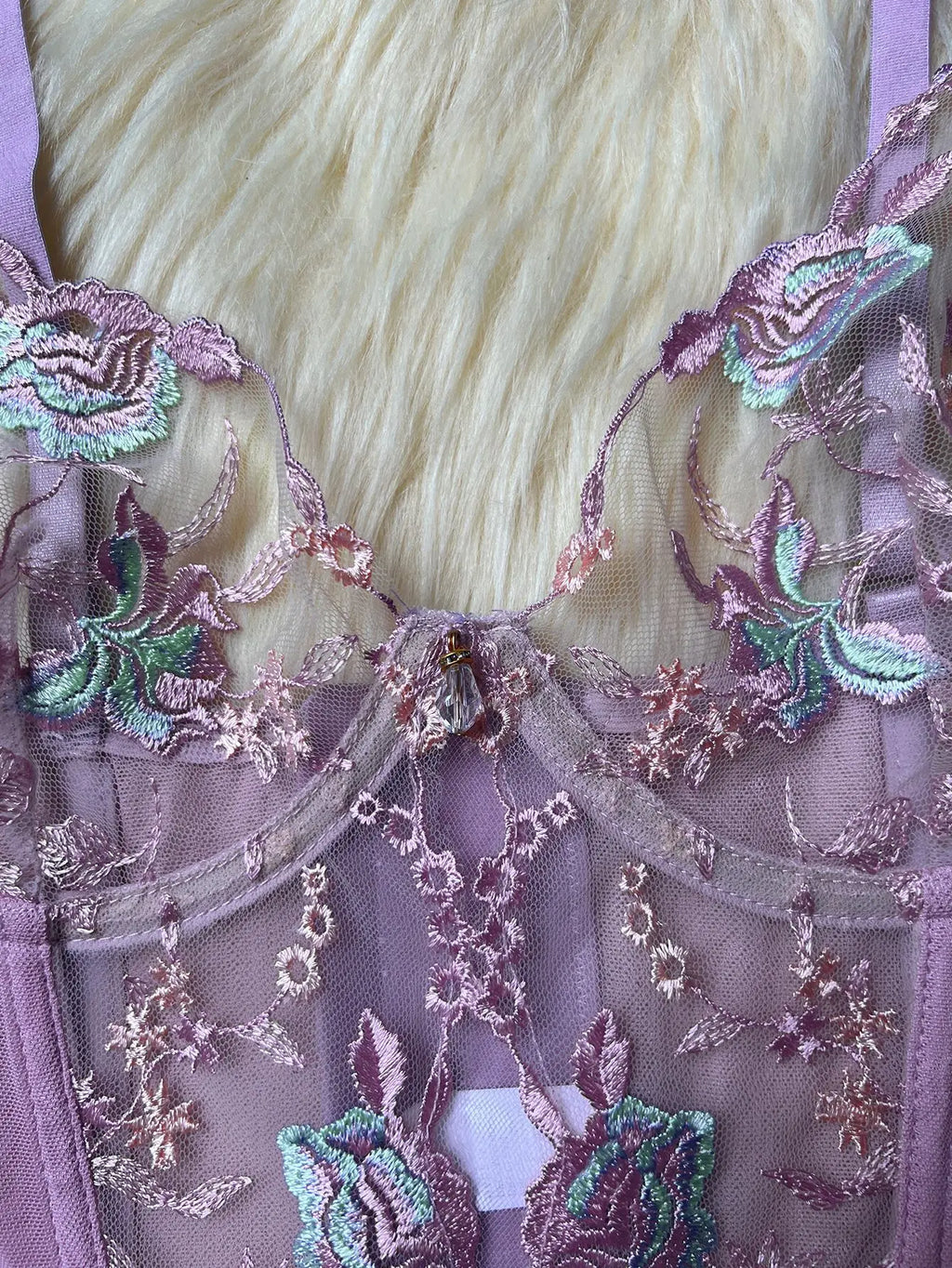 Sheer Embroidery Bra & Brief Set — Transparent Lace Underwear Suit