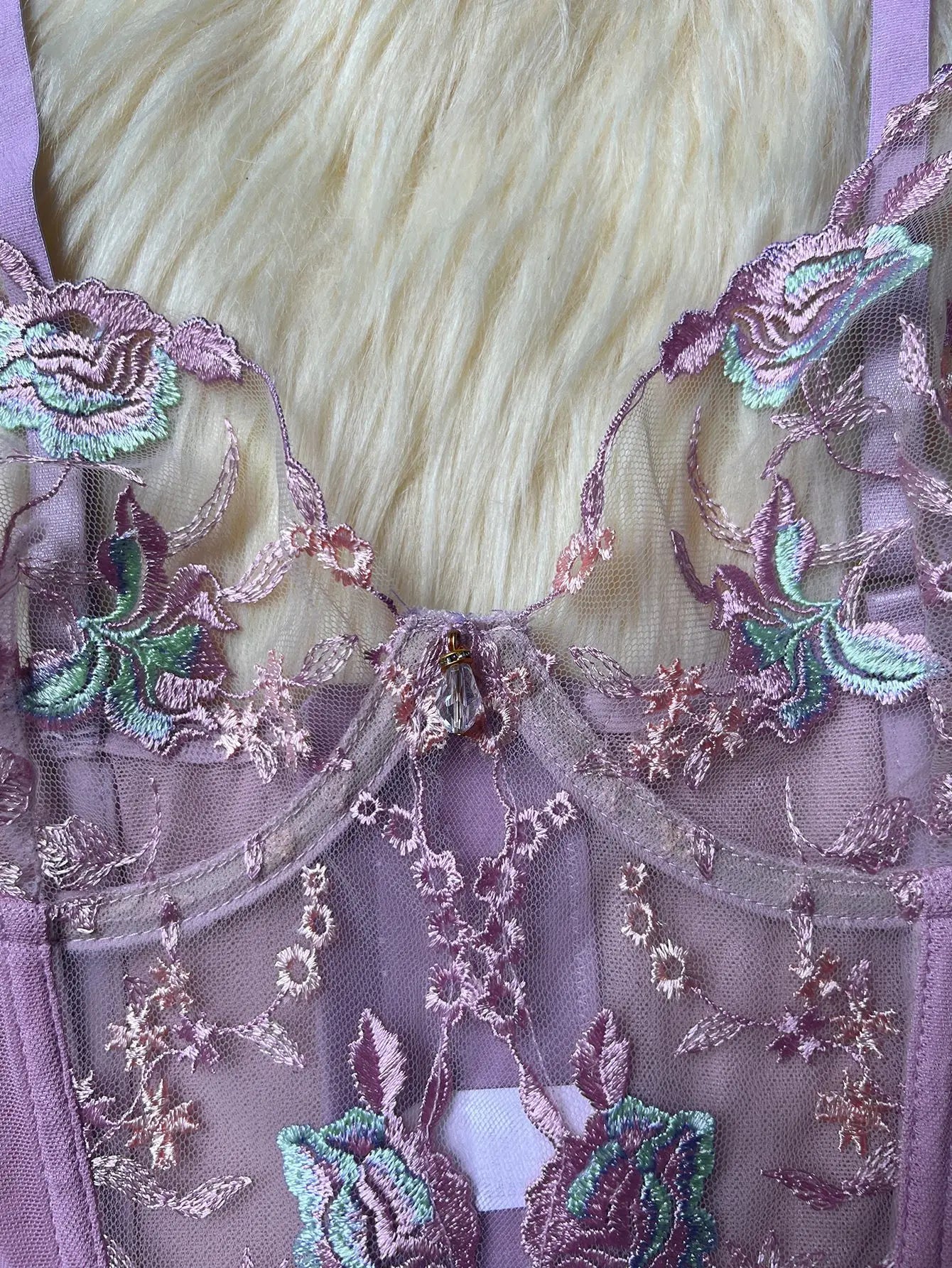 Sheer Embroidery Bra & Brief Set — Transparent Lace Underwear Suit