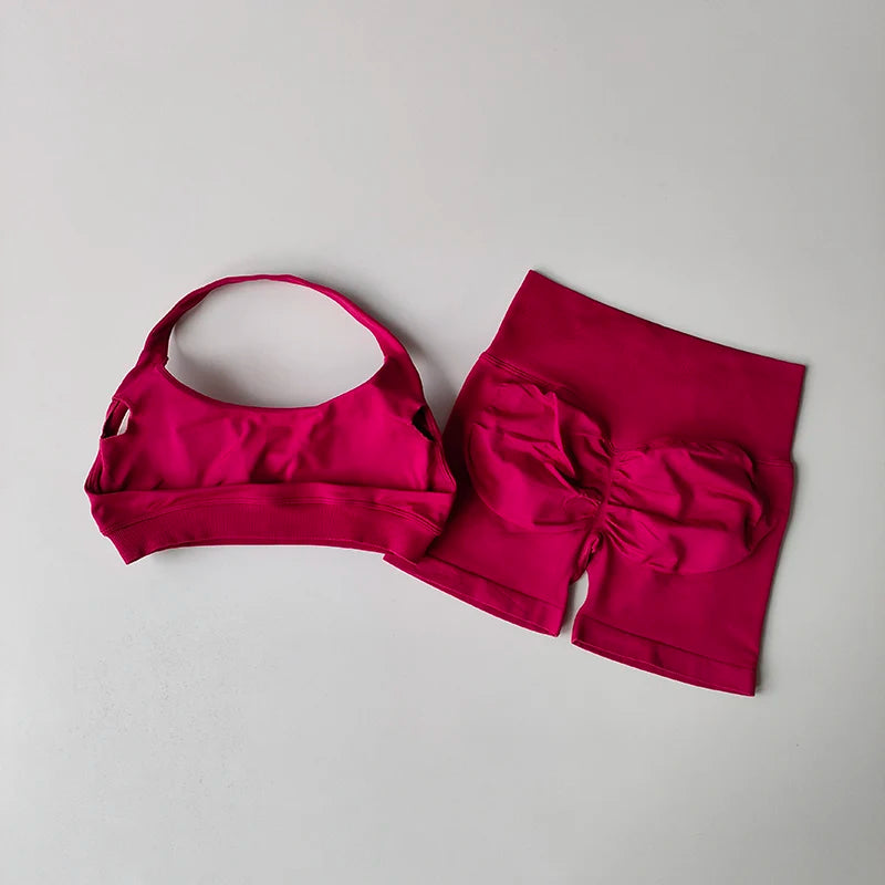 Halter Neck Sports Bra & High-Waist Shorts Yoga Set — Women’s Activewear