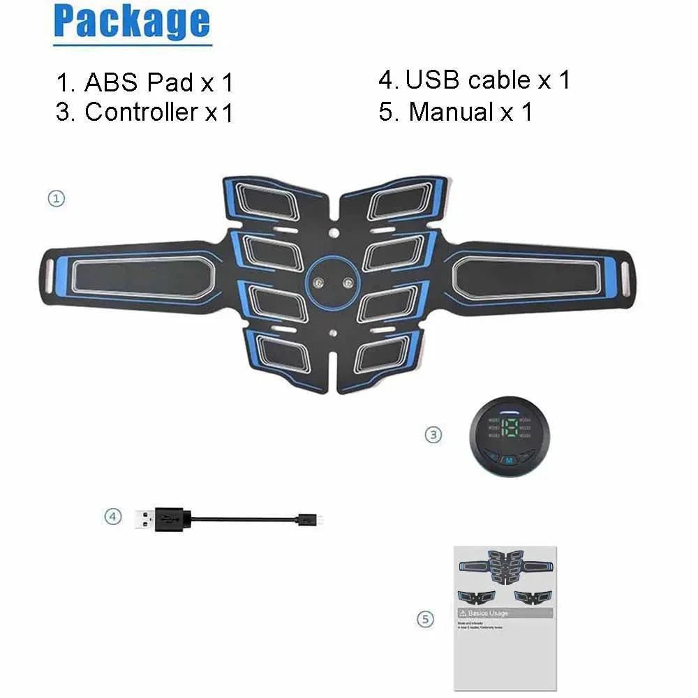 EMS Abs Muscle Stimulator Trainer — USB Rechargeable Abdominal Toning Belt
