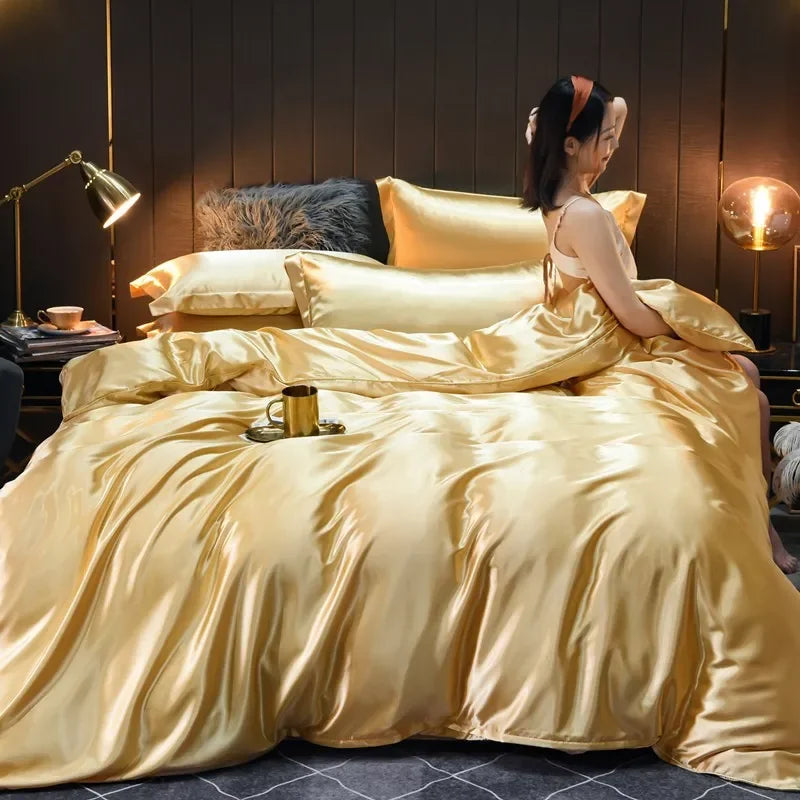 Pure 100% Silk Bedding Set | 4-Piece Luxury Duvet Cover, Bed Sheet & Pillowcases, Solid Plain, Twin to King
