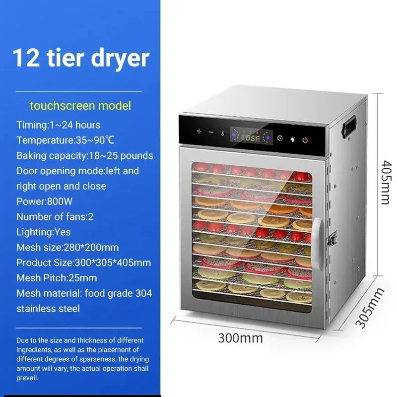 6–18 Layer Touch Screen Food Dehydrator — Intelligent Air Drying for Fruits, Meat & Jerky