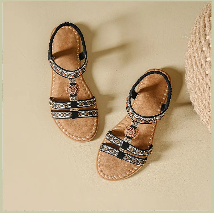 Women's Bohemian Flat Beach Sandals – Anti-Slip Elegant One-Line Sandals