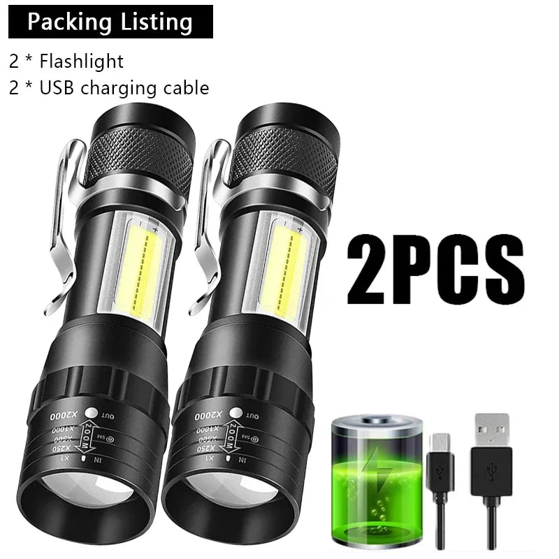 USB Rechargeable Mini Zoomable Flashlight – COB+XPE 3-Mode Camping & Emergency Torch