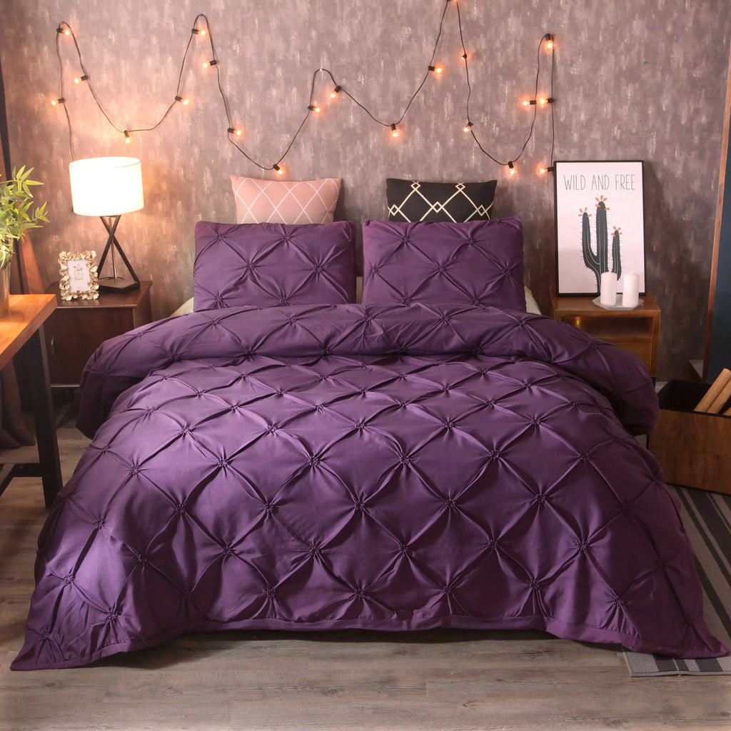 100% Egyptian Cotton Pinch Pleated Duvet Cover Set – 3-Piece with Zipper & Corner Ties, Queen & King
