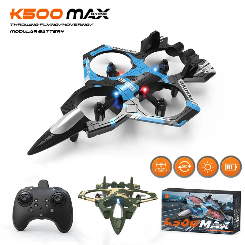 K500 MAX RC Fighter Plane Stunt Glider – 2.4G 360° Roll EPP Foam Airplane with LED for Kids & Beginners