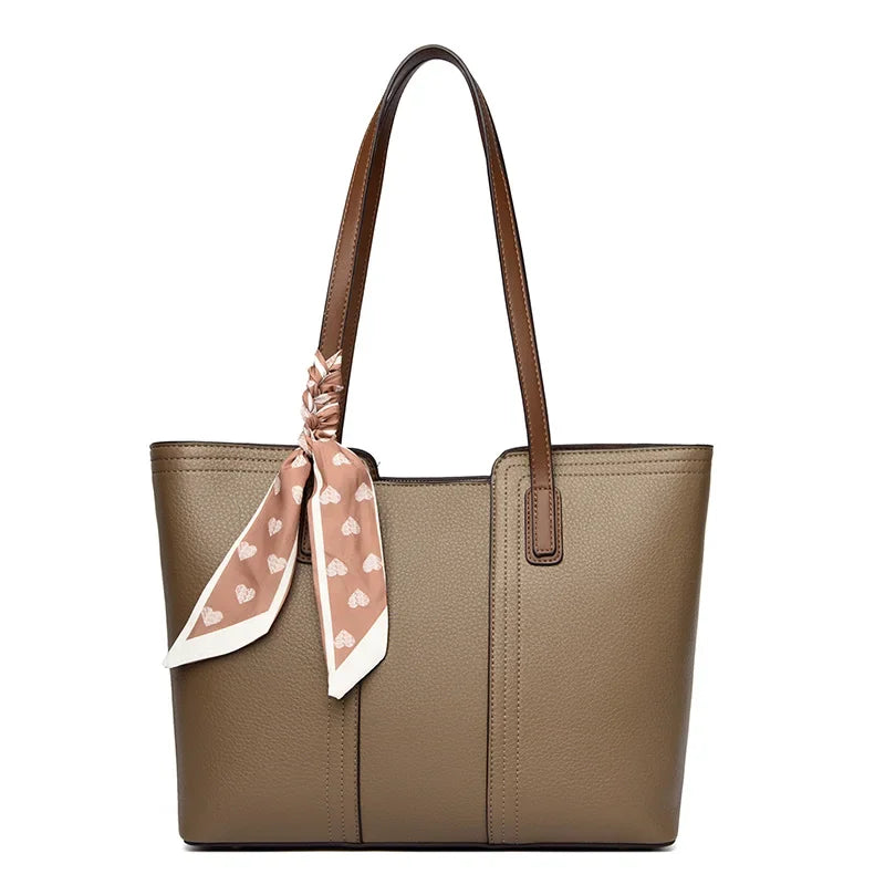 Genuine Cow Leather Large Shoulder Tote Bag – Rivet Sequin Designer Handbag for Women