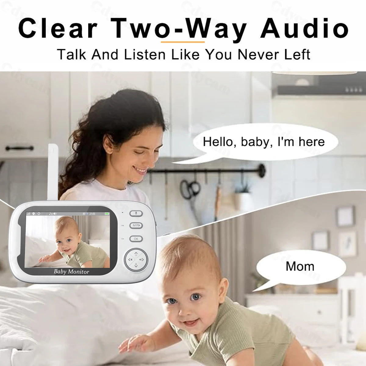 3.5" Wireless Video Baby Monitor – Night Vision, Temperature Monitoring, 2-Way Audio | No WiFi Needed