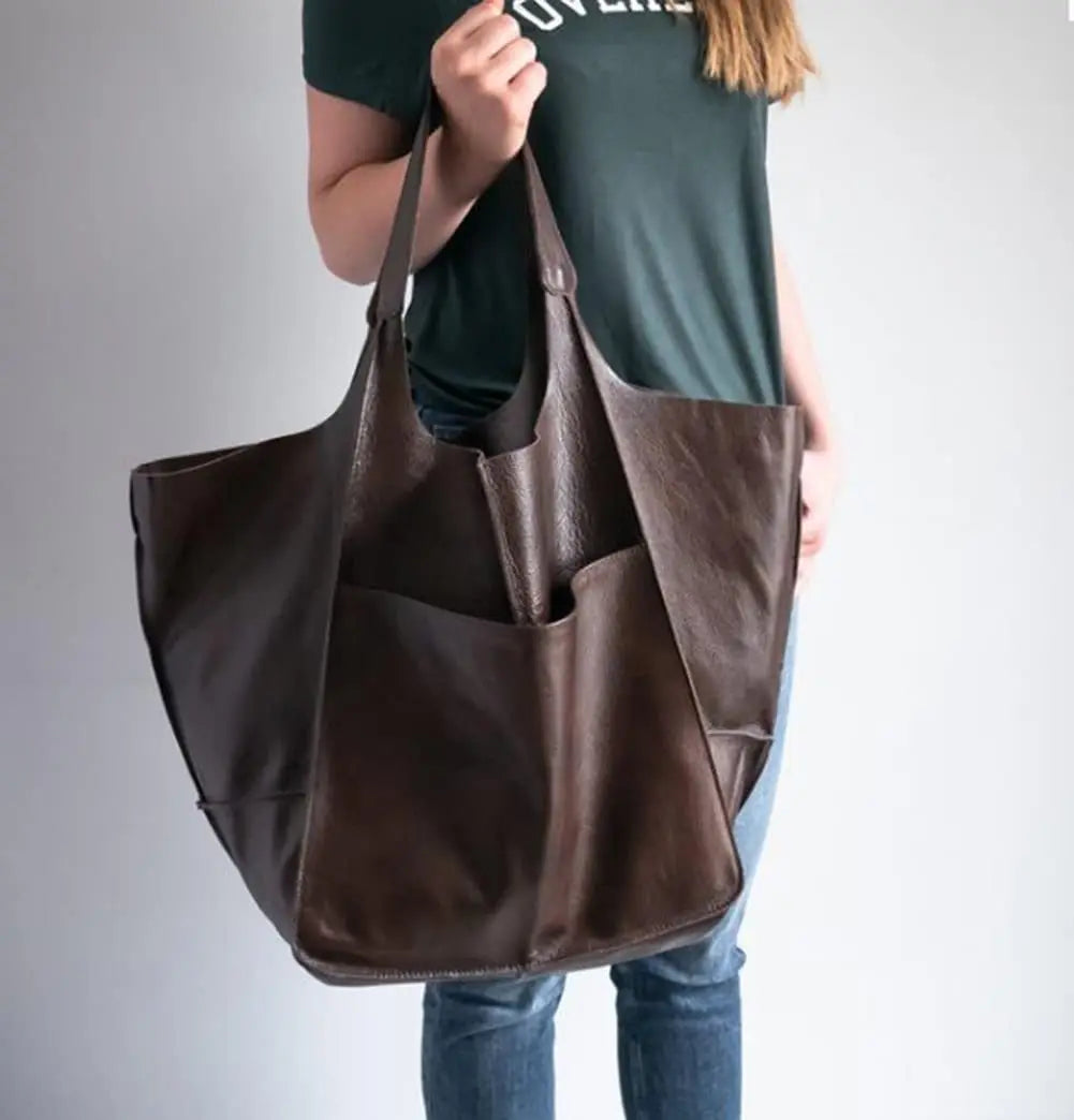 Retro Minimalist Embroidered Large Tote Shoulder Bag – Oversized Shopping Class Bag for Women