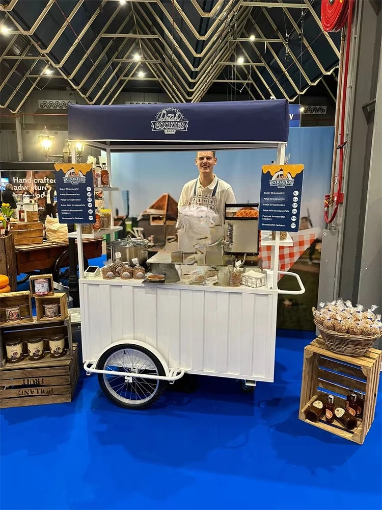 Customized Mobile Food Vending Cart with Canopy – Commercial Street Stall for Ice Cream & Snacks