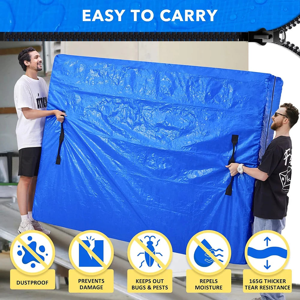 Heavy-Duty Mattress Bag for Moving & Storage – Reusable Tarp Cover with Easy Carrier