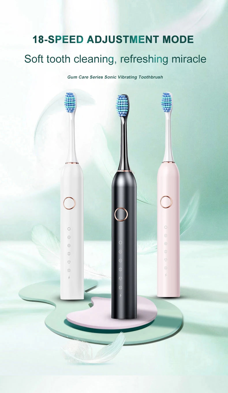 GeZhou Sonic Electric Toothbrush – 6 Cleaning Modes, 4 Brush Heads, USB Rechargeable