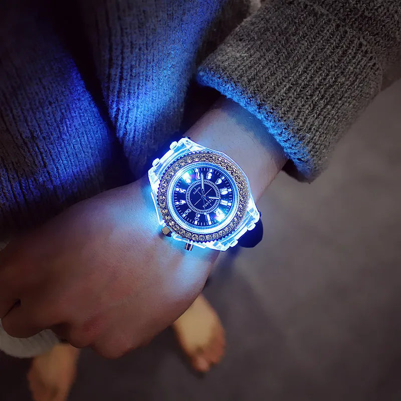 LED Luminous Flash Rhinestone Watch | Kids Men Women Silicone Fashion Wristwatch