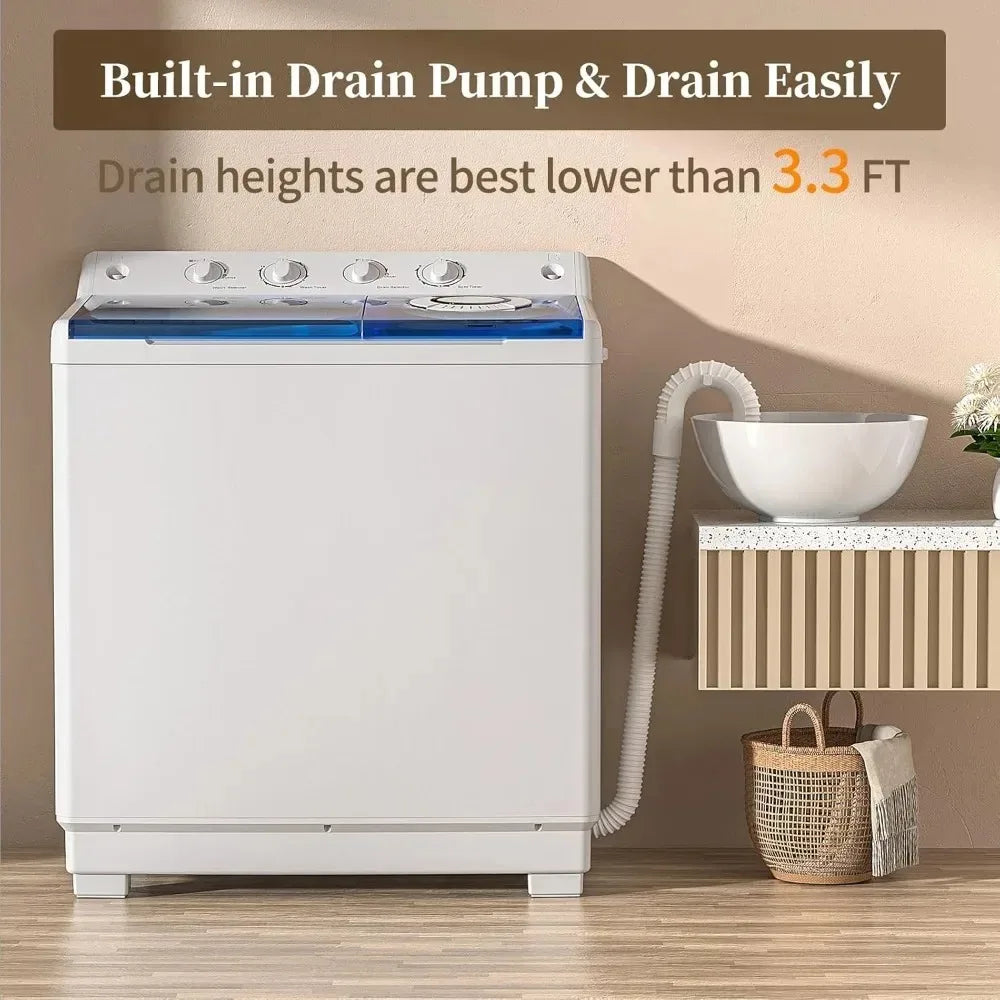 Portable Twin Tub Washing Machine 40 Lbs | Washer & Spinner Dryer Combo, 1300 RPM, Built-In Drain Pump, Apartment, Dorm & RV