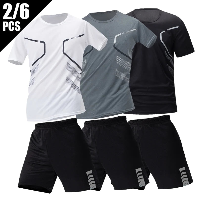 Men's Quick-Dry Short Sleeve & Shorts Set – Plus Size Leisure Running Fitness 2–6 Piece