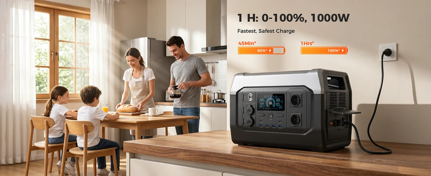 1800W Portable Power Station — LiFePO4 Battery, UPS Function, Pure Sine Wave Solar Generator for Home & Outdoor