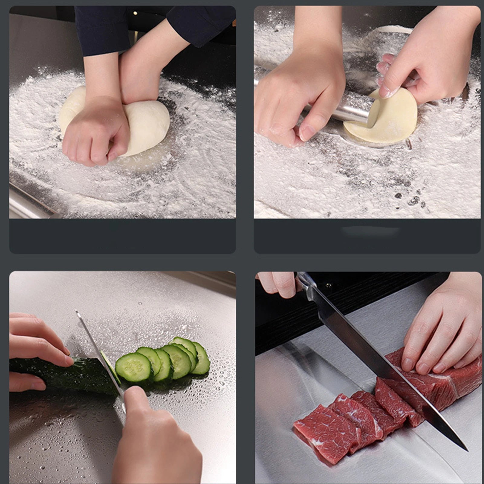 Non-Slip Stainless Steel Cutting Board — Eco-Friendly Kitchen Chopping Board for Vegetables, Meat & Dough (S & L)