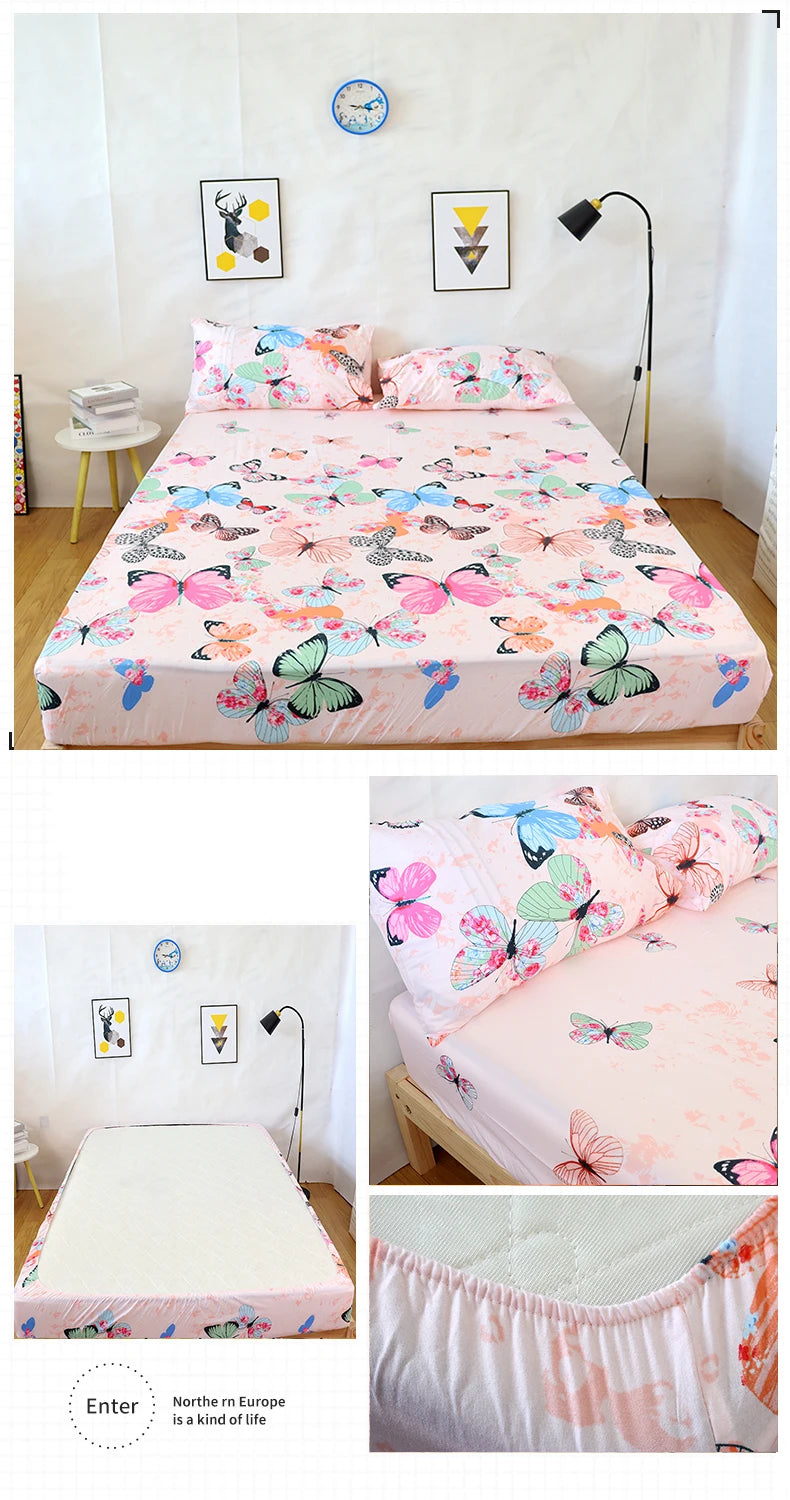 Marble Print Fitted Bed Sheet – Elastic Band, Single to King, All-Around Bed Cover