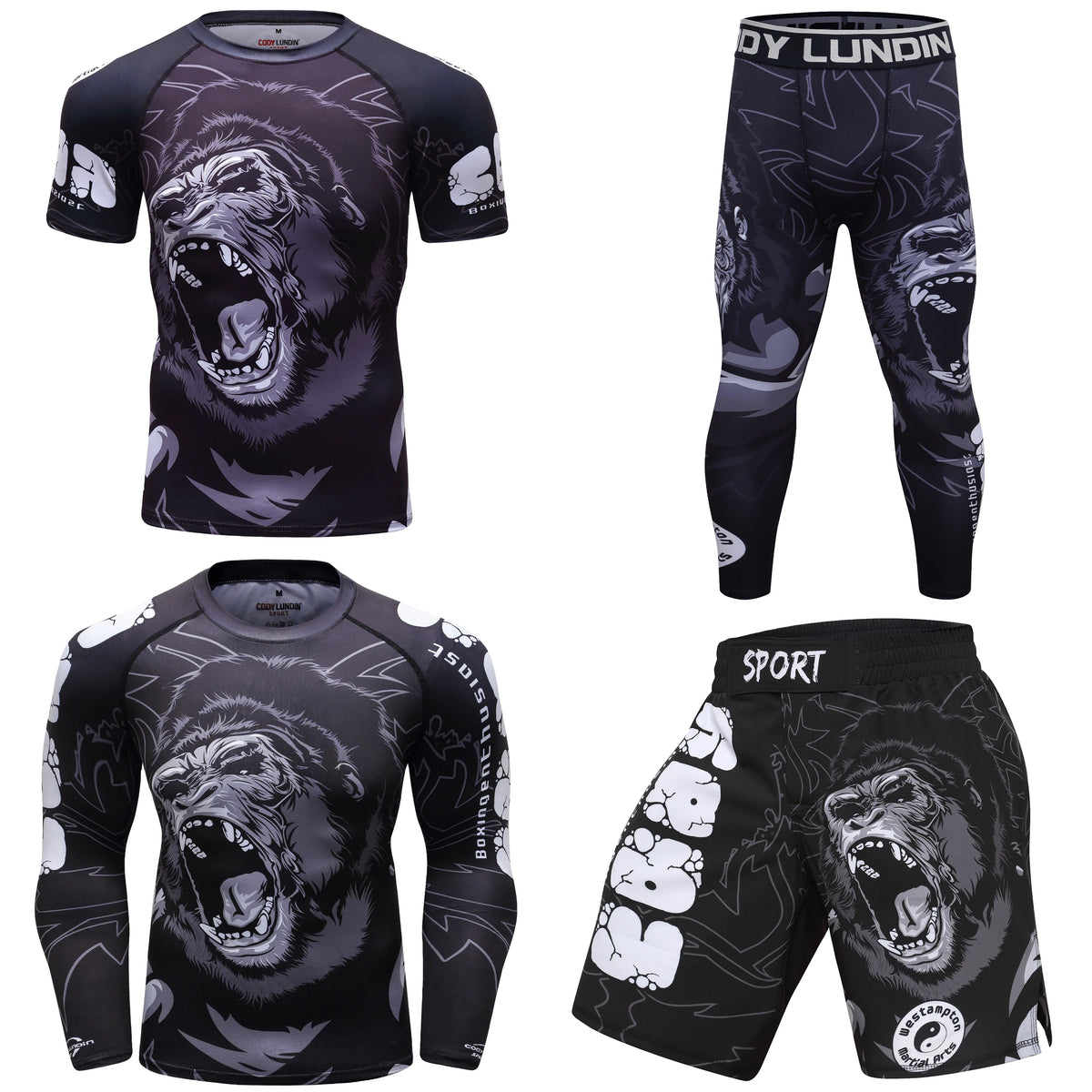 Men's MMA Rashguard BJJ 4-Piece Set – Gorilla Print Grappling Tracksuit