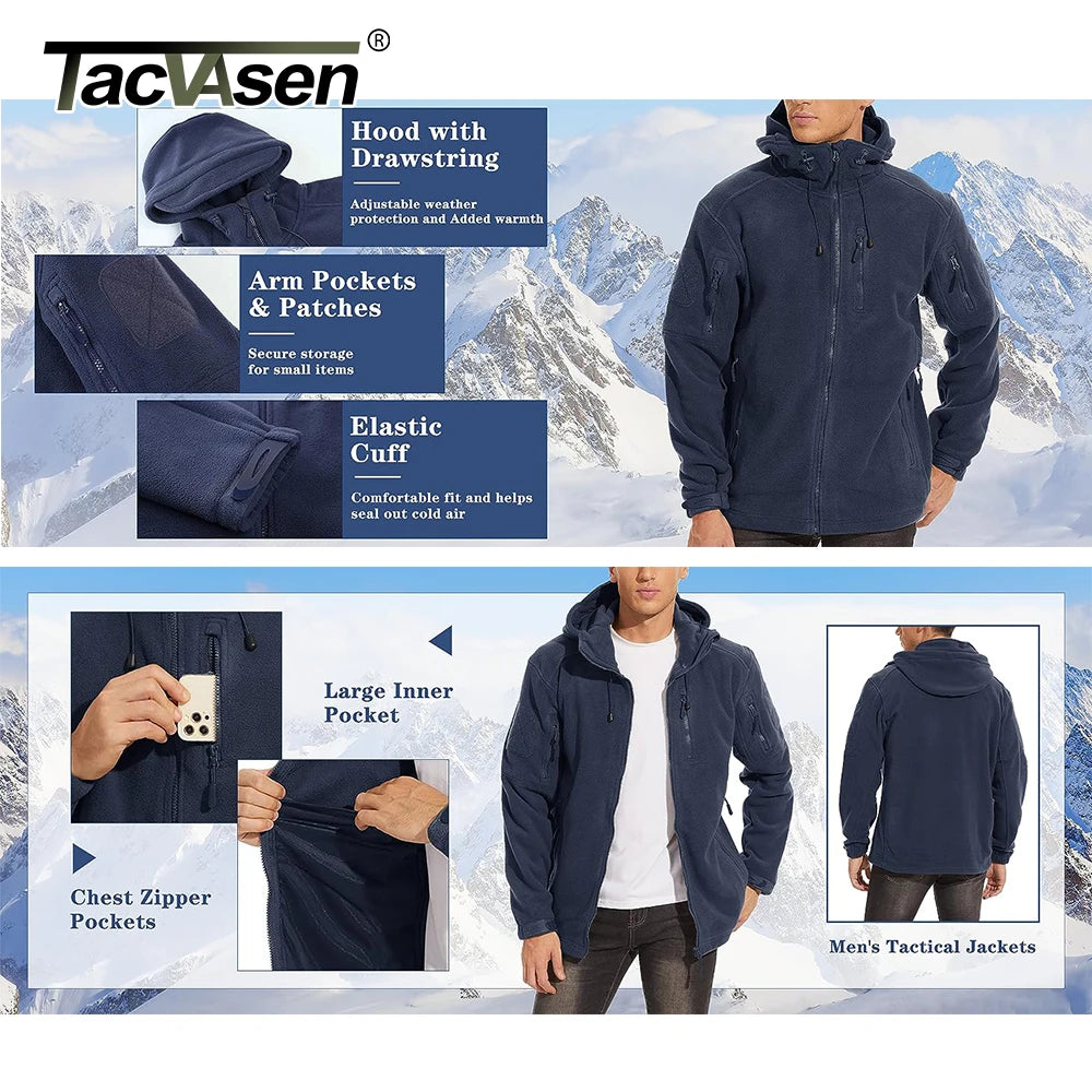 TACVASEN Men's Hooded Fleece Jacket – Full-Zip Windproof Warm Work Coat for Outdoor & Office