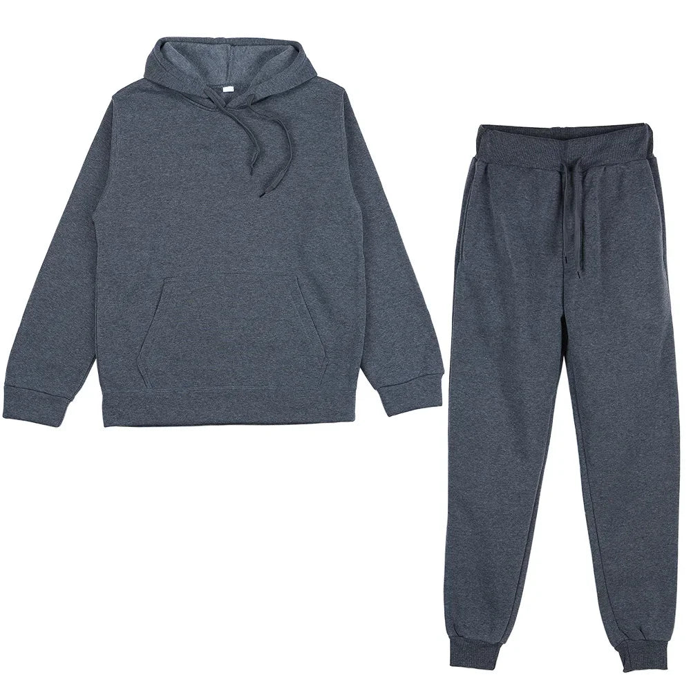 Men's Solid Color Hoodie & Pants Set – Casual Sport Tracksuit for Autumn Winter (S–3XL)