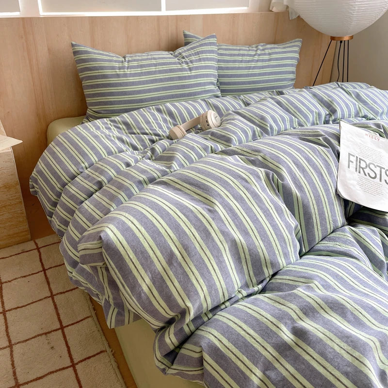 100% Cotton Stripe Bedding Set – Duvet Cover with Pillowcases, Twin to King