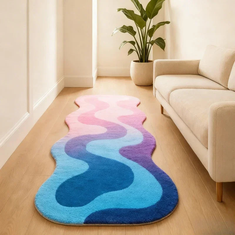 VIKAMA Gradient Wave Rug | Warmth-Retaining, Non-Slip, Fade-Resistant, Bedroom Bedside & Living Room Mat