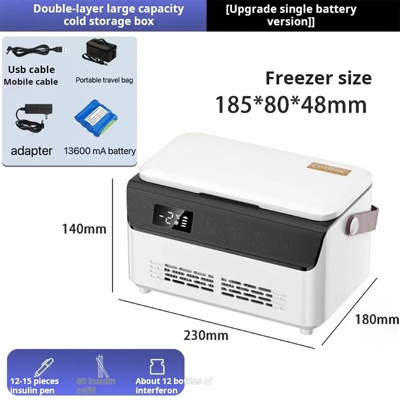 Insulin Cooler Mini Medical Fridge — 13600mAH×2 Portable Refrigerator with Smart Temperature Control & LCD Display for Travel