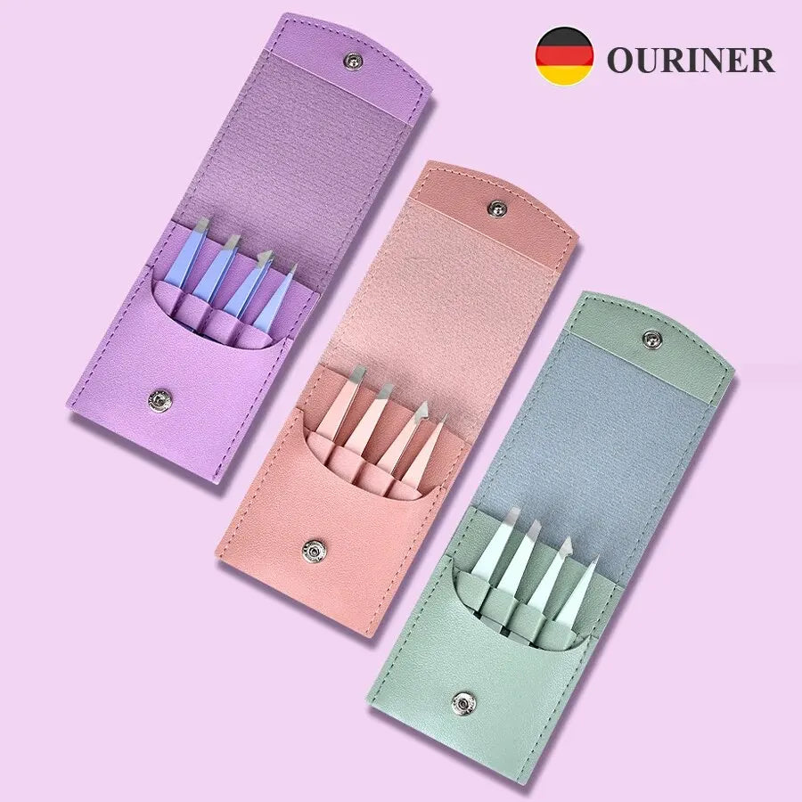 4-Piece Stainless Steel Eyebrow Tweezer Set