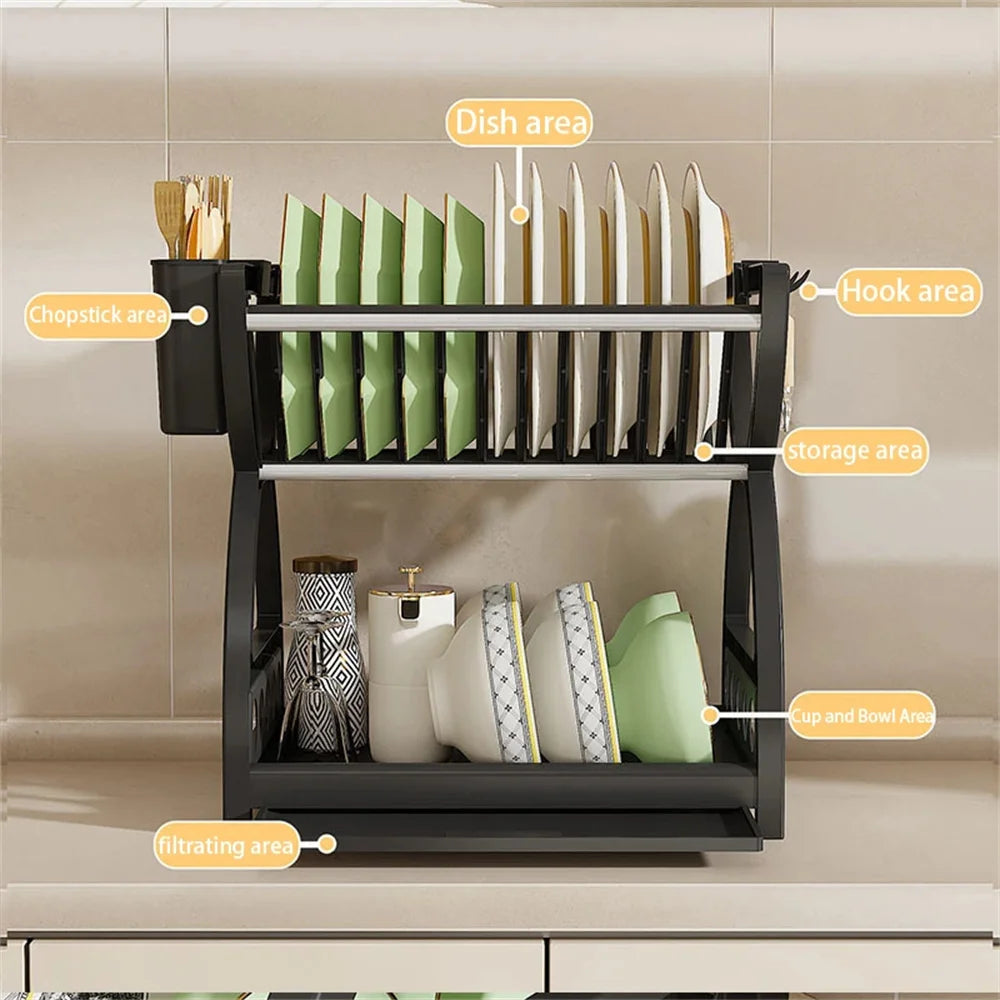 Stainless Steel Kitchen Drain Bowl & Dish Storage Rack — Chopstick & Utensil Organizer