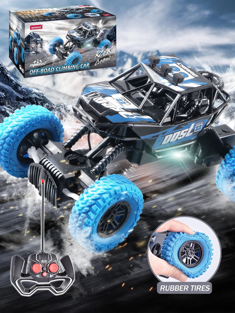 RC Car with Colorful Flashing Lights & Rubber Wheels – Off-Road Climbing Toy for Kids