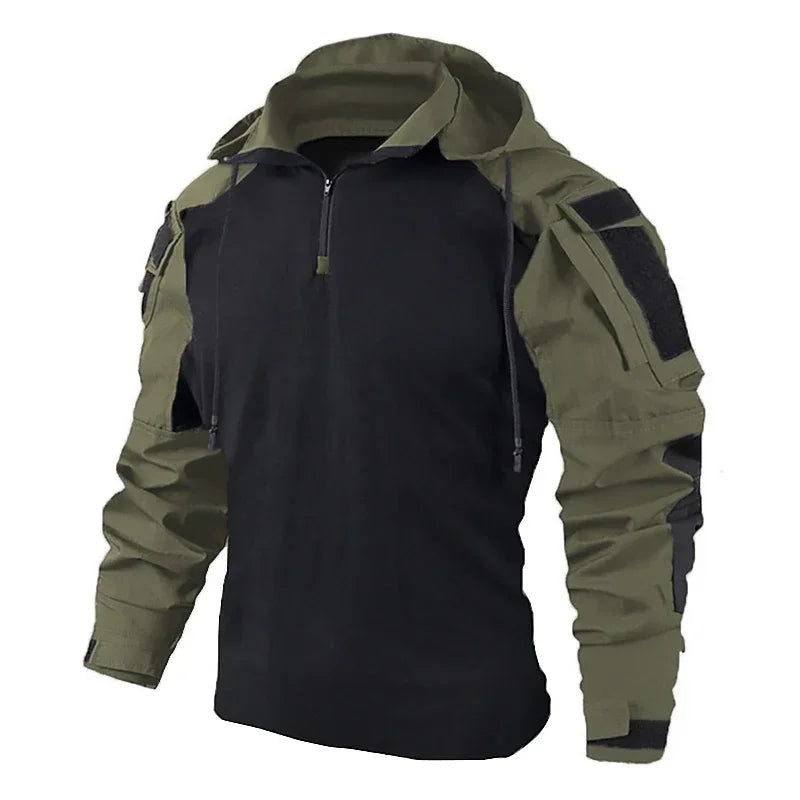 Men's Tactical Combat Suit – Camo Hooded Shirt & Cargo Pants with Pads
