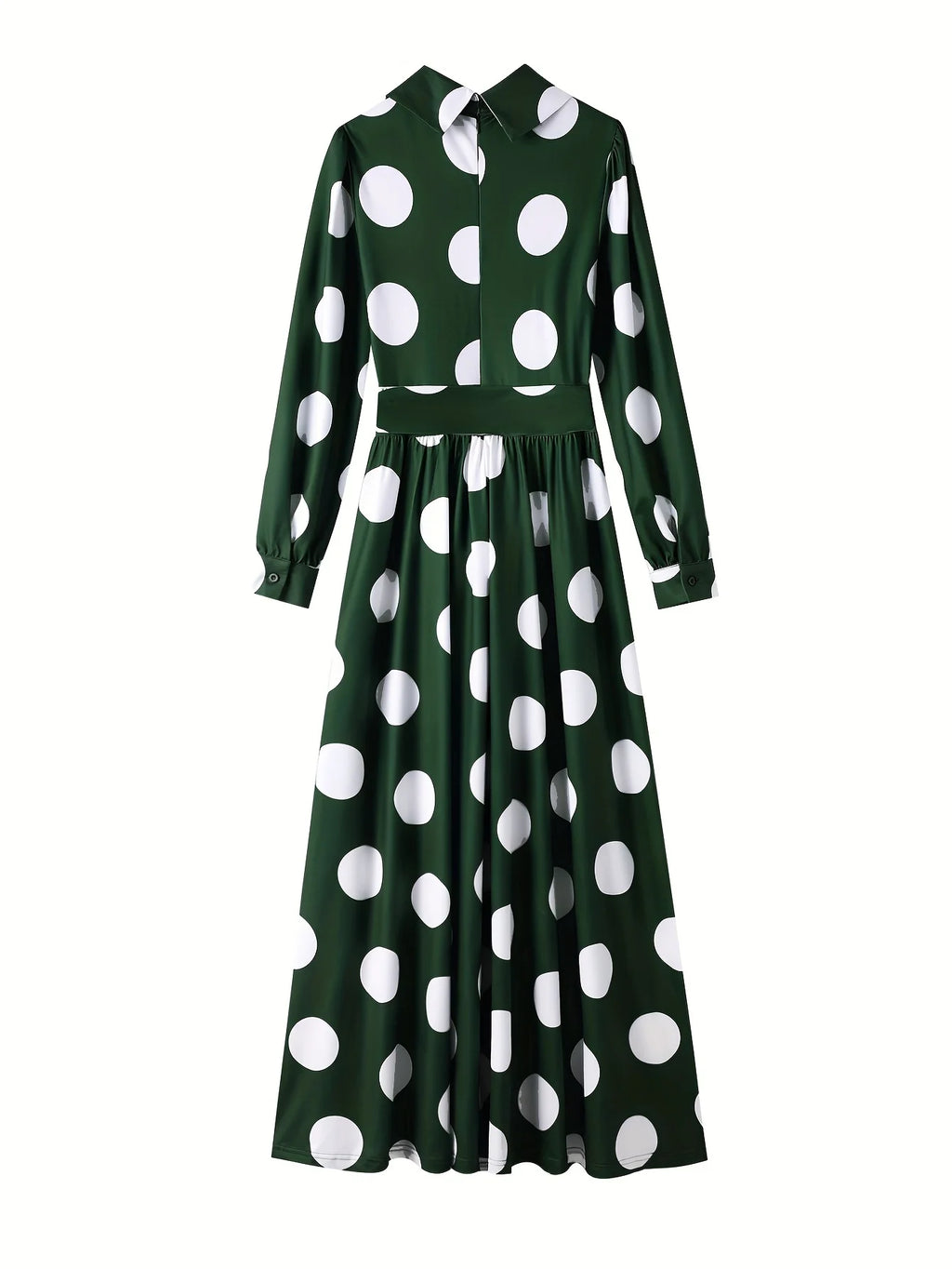 Bow Knot Polka Dot Maxi Dress — Long Sleeve Elegant Casual Lady Dress