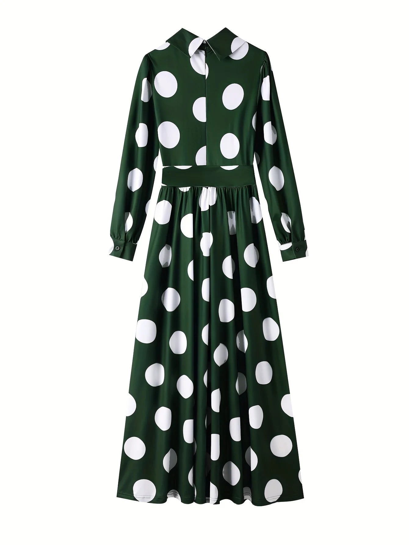 Bow Knot Polka Dot Maxi Dress — Long Sleeve Elegant Casual Lady Dress