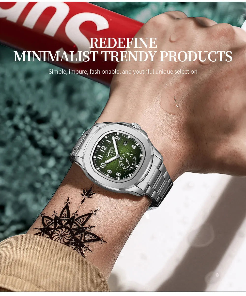 NIBOSI Men's AQUANAUT Sport Quartz Watch | Luxury Auto Date Luminous Waterproof Wristwatch