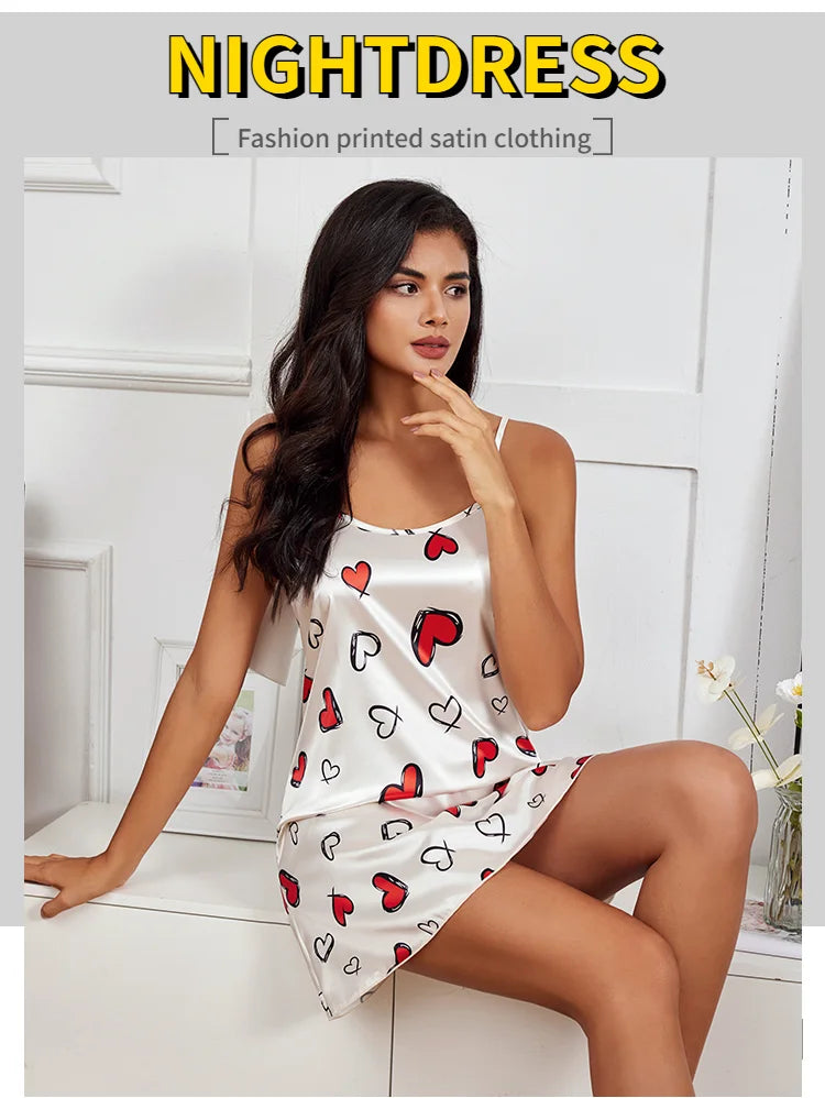 Silk Suspender Mini Nightdress — Sexy Spaghetti Strap Sleepwear