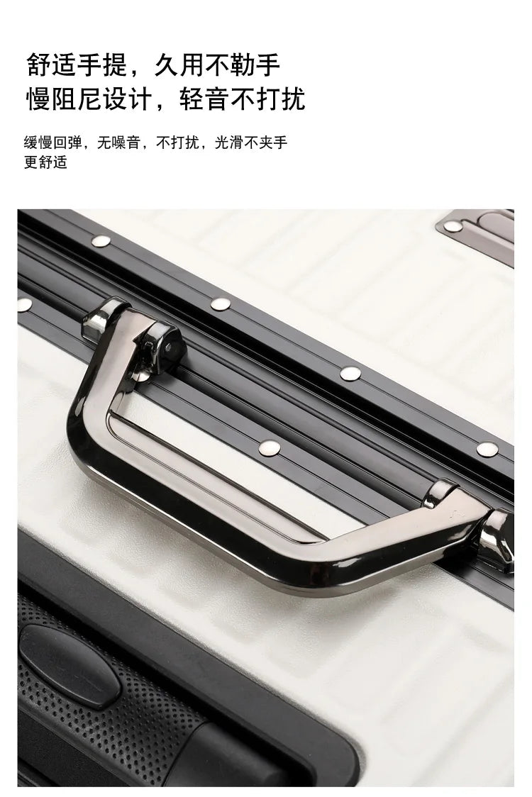Aluminum Frame Leather Trolley Case — 20"/24"/26"/28" Universal Wheels