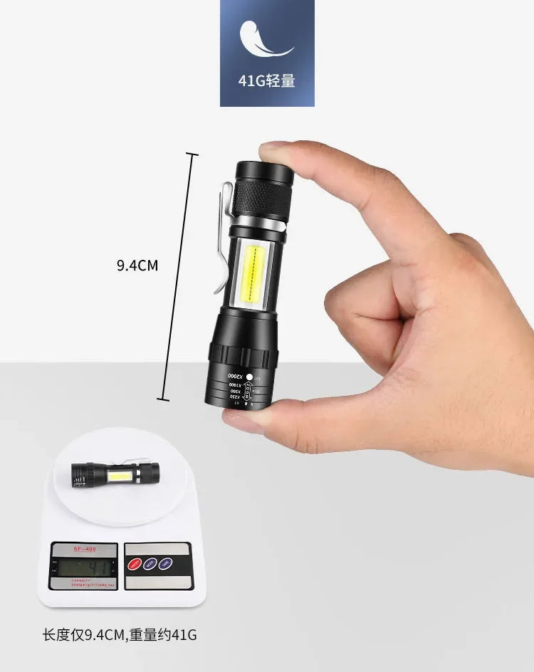 USB Rechargeable Mini Zoomable Flashlight – COB+XPE 3-Mode Camping & Emergency Torch