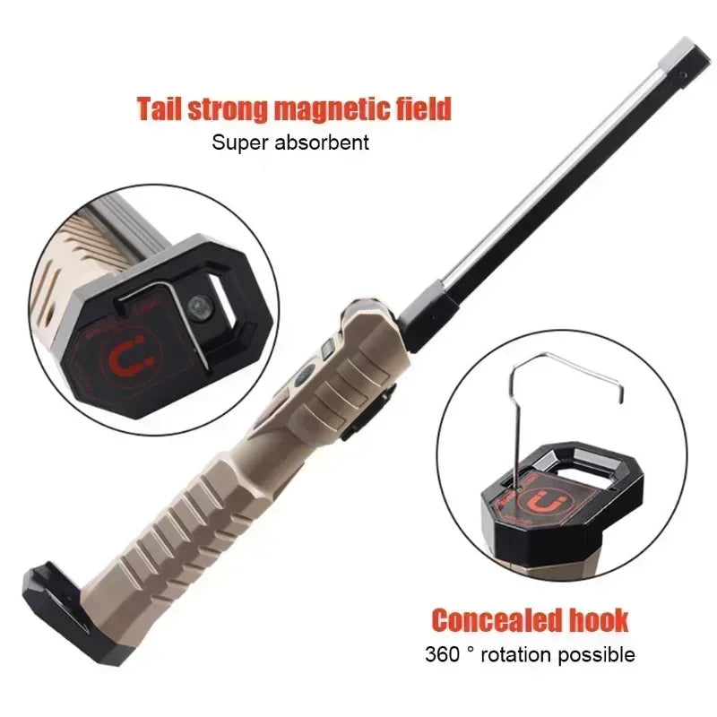 Folding COB+XPE LED Work Light – USB Rechargeable, 180° Foldable, Magnetic Base, Hook, Red SOS, Car Repair