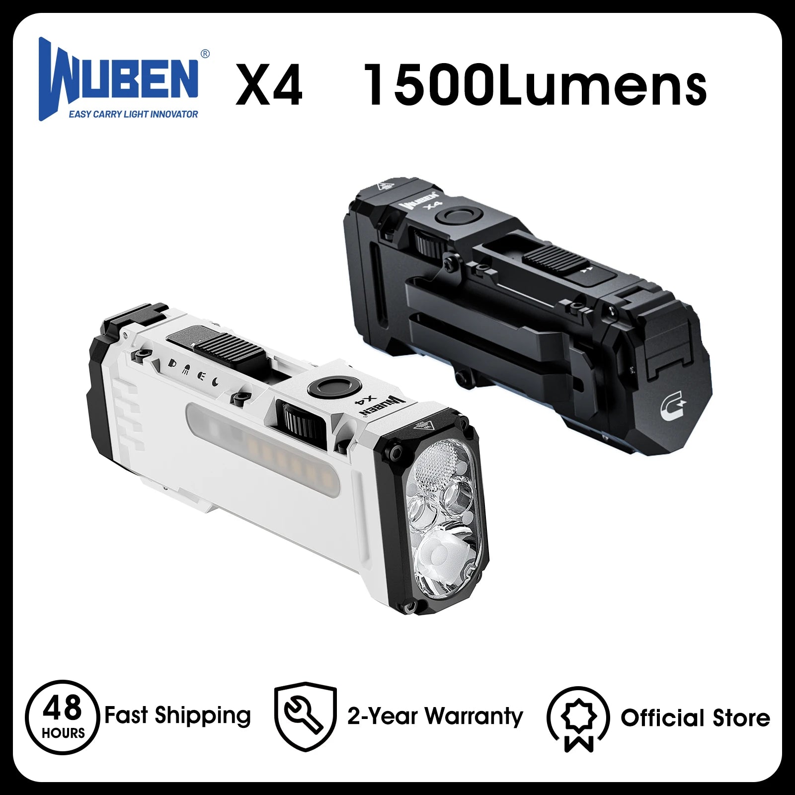 WUBEN X4 EDC Flat Flashlight — 1500 Lumens, RGB Light, Magnetic Base, Tactical Switch, IP68 Waterproof