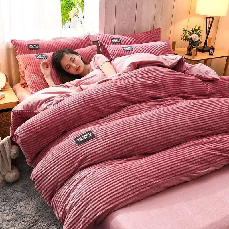 Thick Velvet Duvet Cover Set – Warm Solid Color 3-Piece Bedding, 12 Colors & 4 Sizes