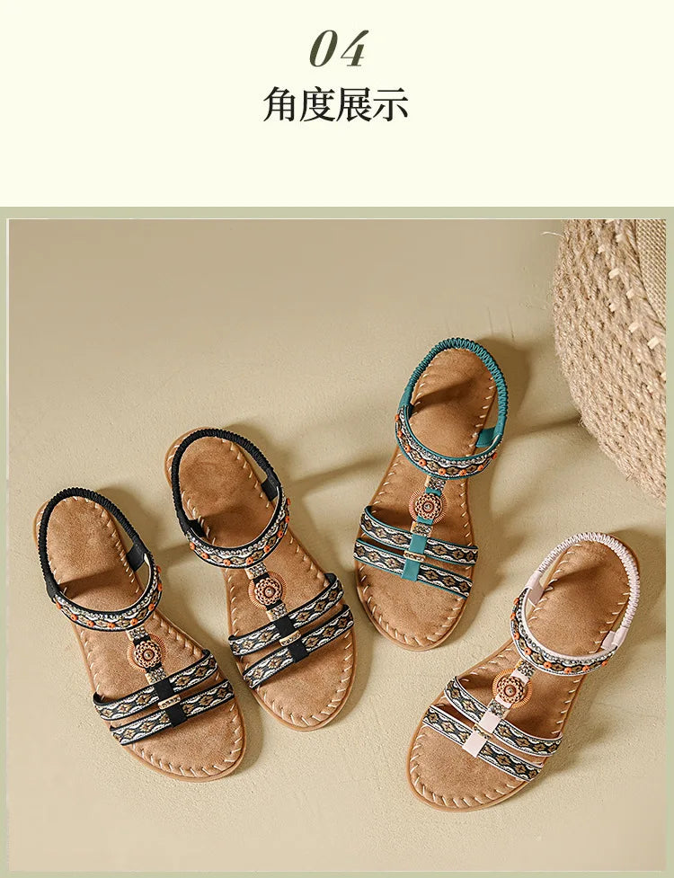 Women's Bohemian Flat Beach Sandals – Anti-Slip Elegant One-Line Sandals