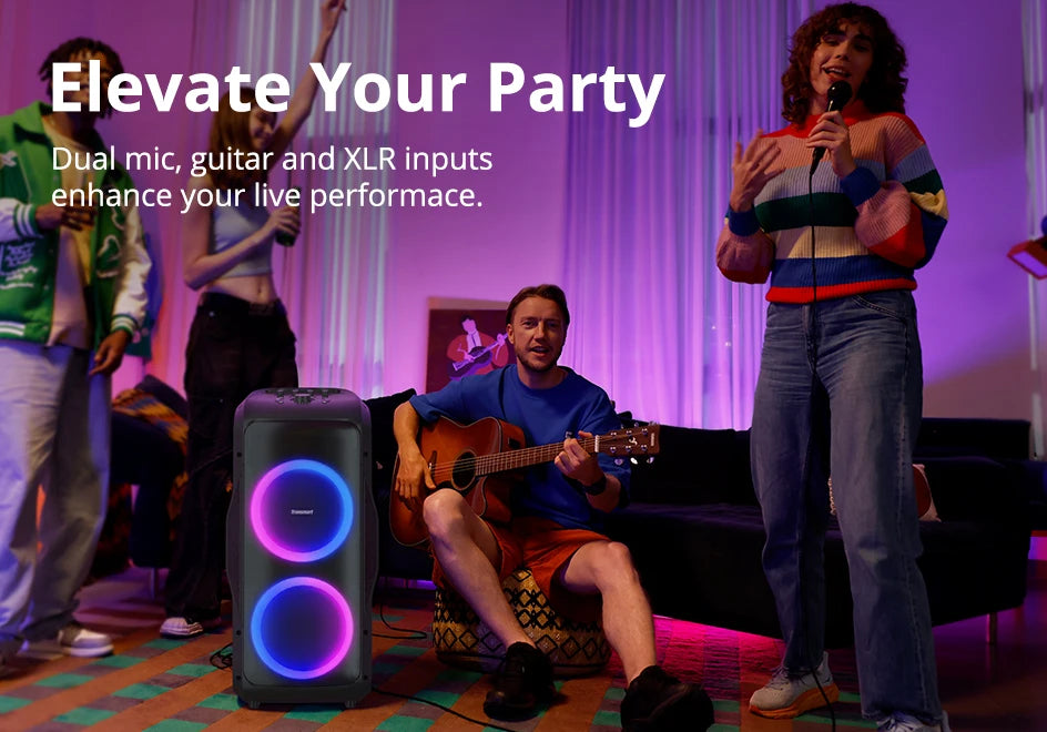 Tronsmart Halo 300 Party Speaker 240W — Bluetooth 5.3, 20H Battery, Mic/Guitar/XLR Input, Light Show