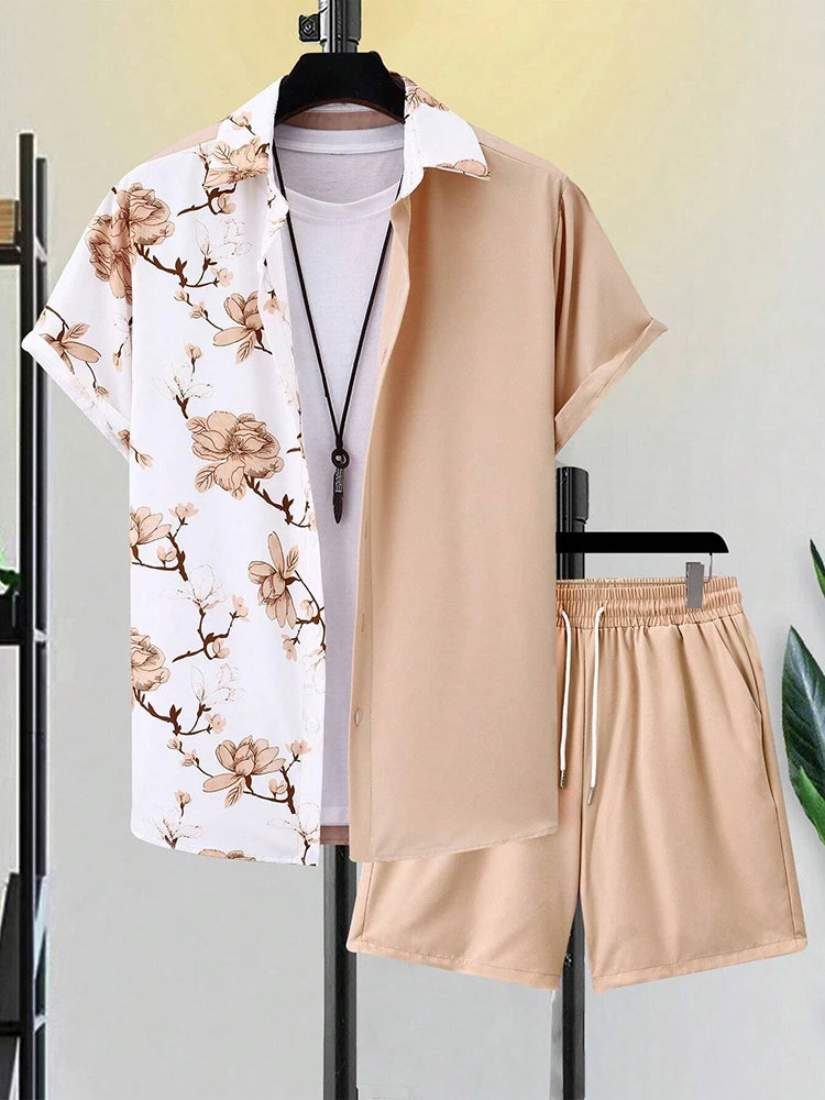 Men's Hawaiian Short Sleeve Shirt & Beach Shorts Set – Summer Vacation 2-Piece