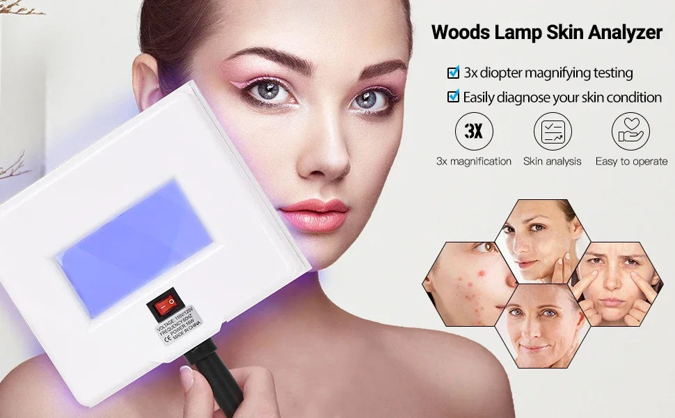 Wood's Lamp UV Skin Analyzer – 365nm UV Light Skin Scanner with 3x Magnifying Lens for Home & Salon Use