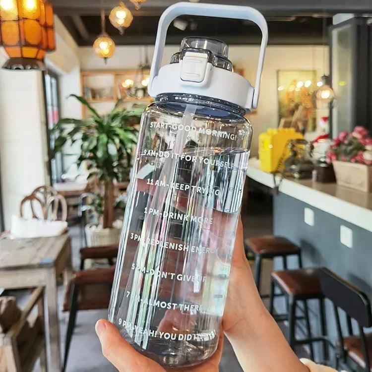2L Large Capacity Motivational Water Bottle with Straw & Time Marker – BPA-Free Portable Fitness Bottle
