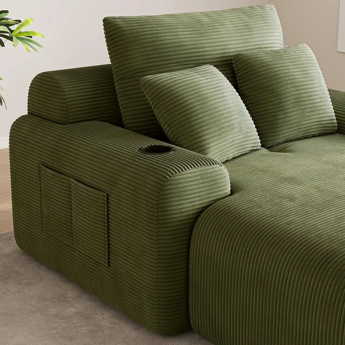 69-Inch Corduroy Boneless Chaise with Cup Holders
