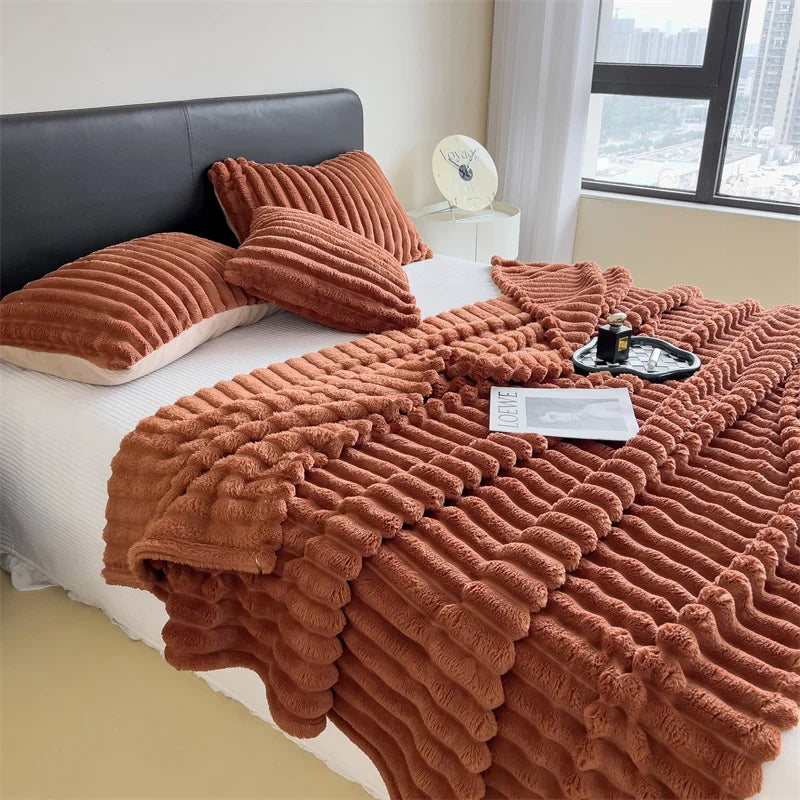 Wide Stripe Coral Fleece Multifunctional Blanket – Bed Sheet, Nap & Pet Blanket, 9 Colors & 5 Sizes